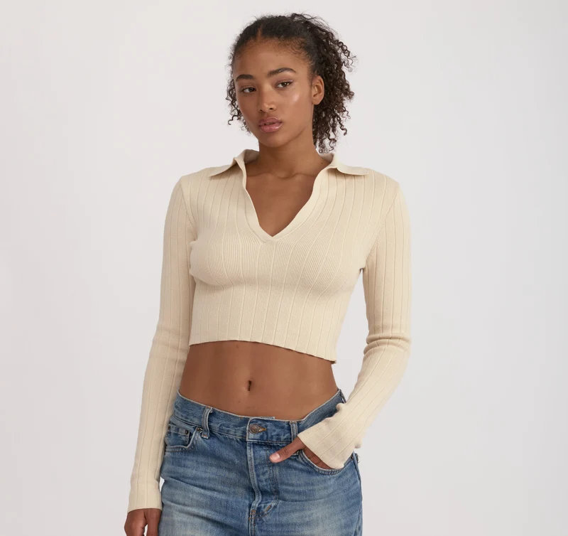 Soft Knit Rib V-Neck Polo