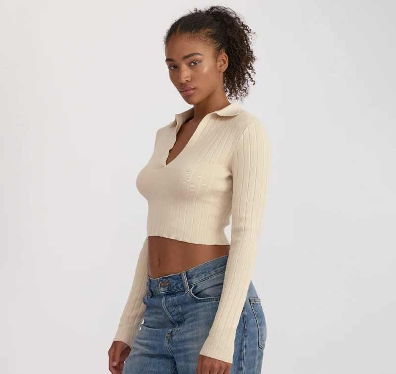Soft Knit Rib V-Neck Polo