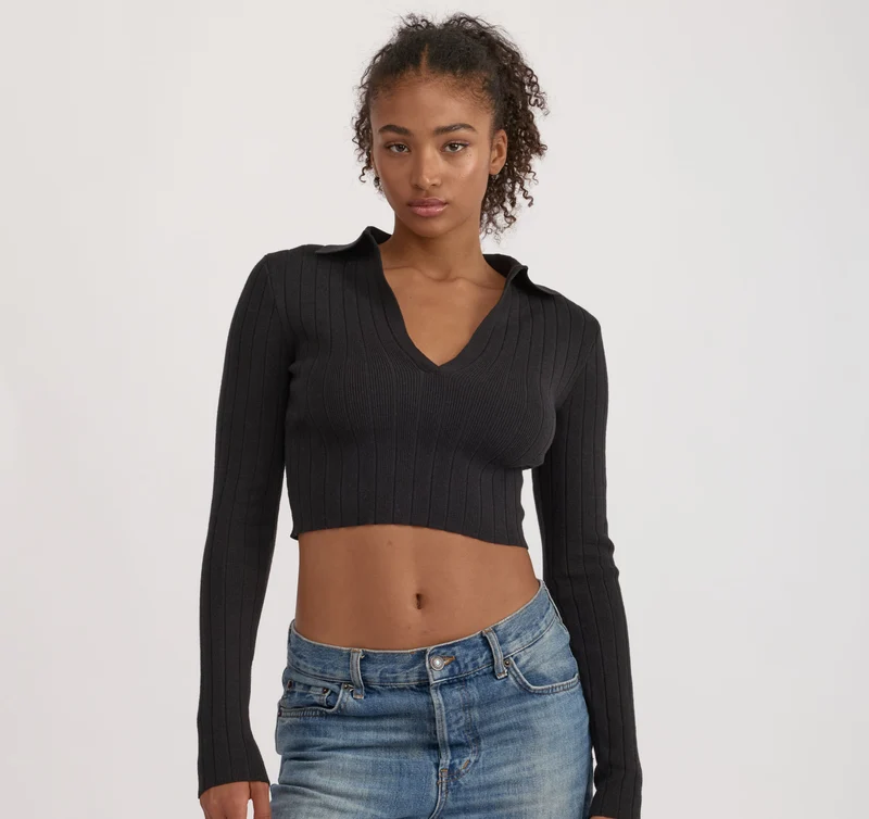 Soft Knit Rib V-Neck Polo