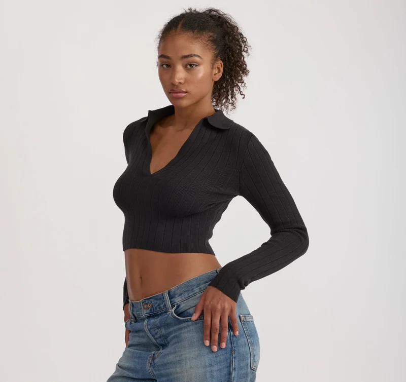 Soft Knit Rib V-Neck Polo