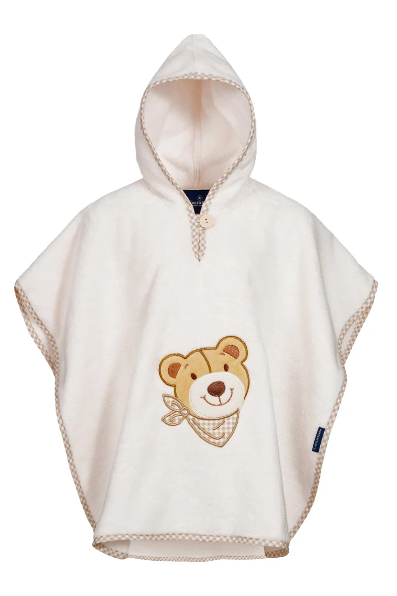 Morgenstern Badeponcho 1-3 Jahre, reine Baumwolle, Bär, creme
