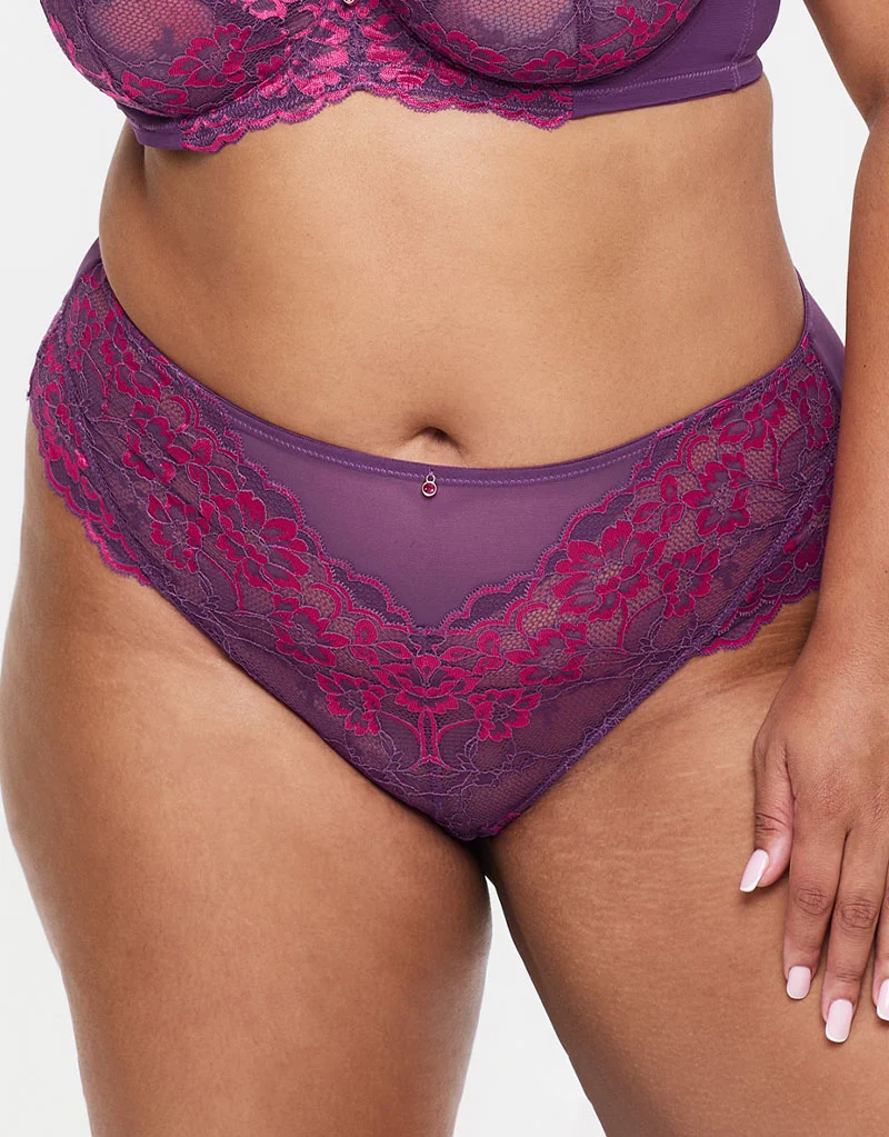 Ann Summers Sexy Lace High Waist Brazilian Brief Dark Purple