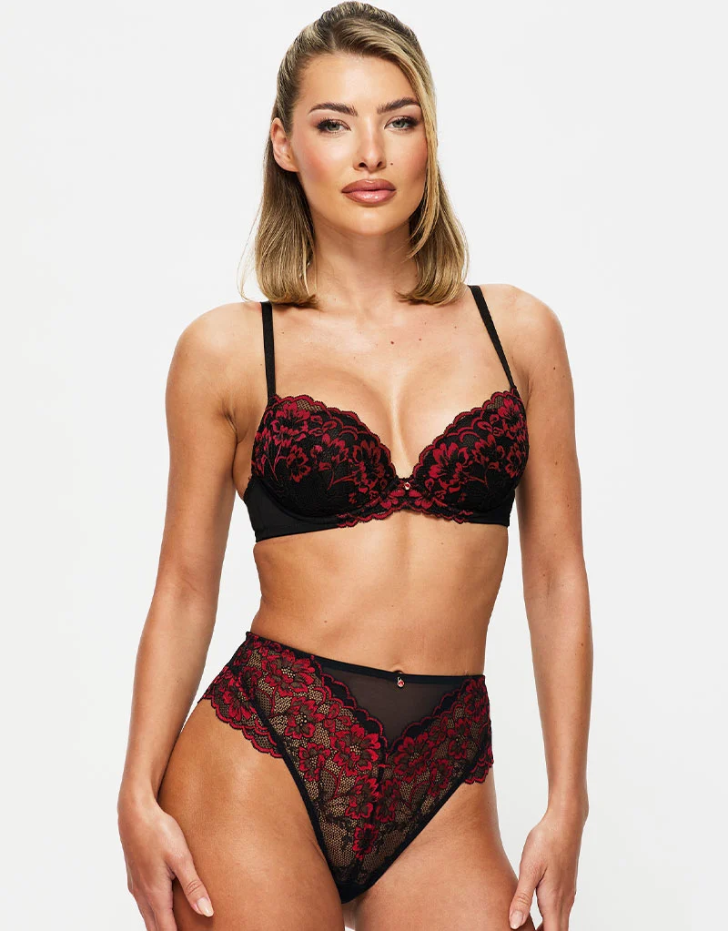 Ann Summers Sexy Lace Padded Plunge Bra Black/Red