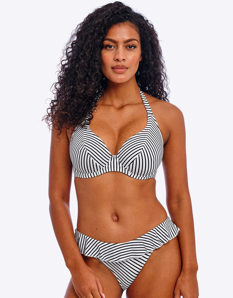 Freya Jewel Cove Halter Bikini Top Black Stripe