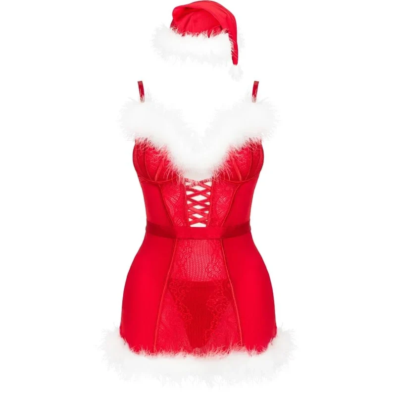 LIVCO CORSETTI FASHION - AGETHE LC 90607 CHEMISE + STRING + WEIHNACHTSMÜTZE L/XL