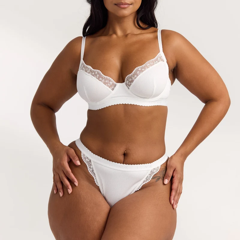 Ribbed Balcony Bra - White