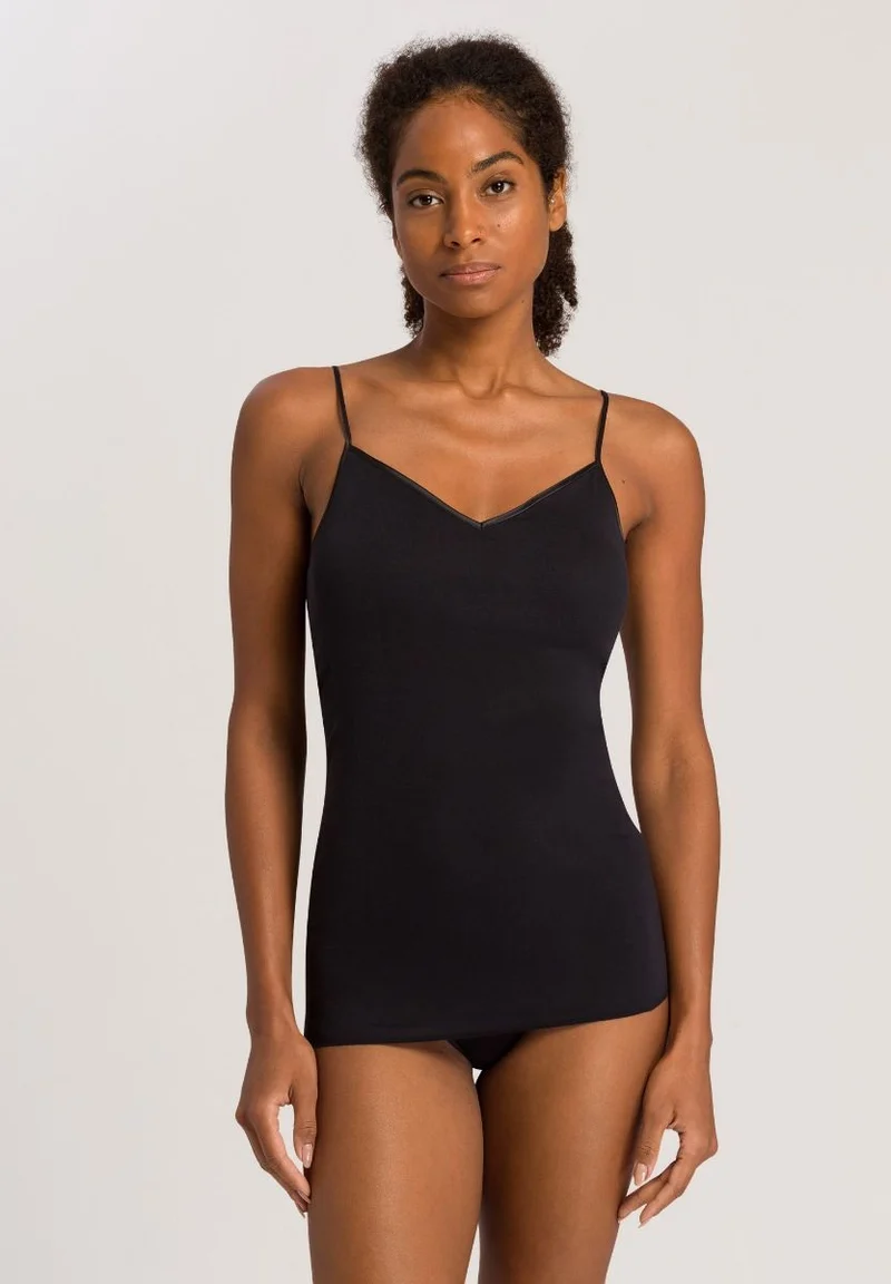 Cotton Seamless Padded Spaghetti Top Black