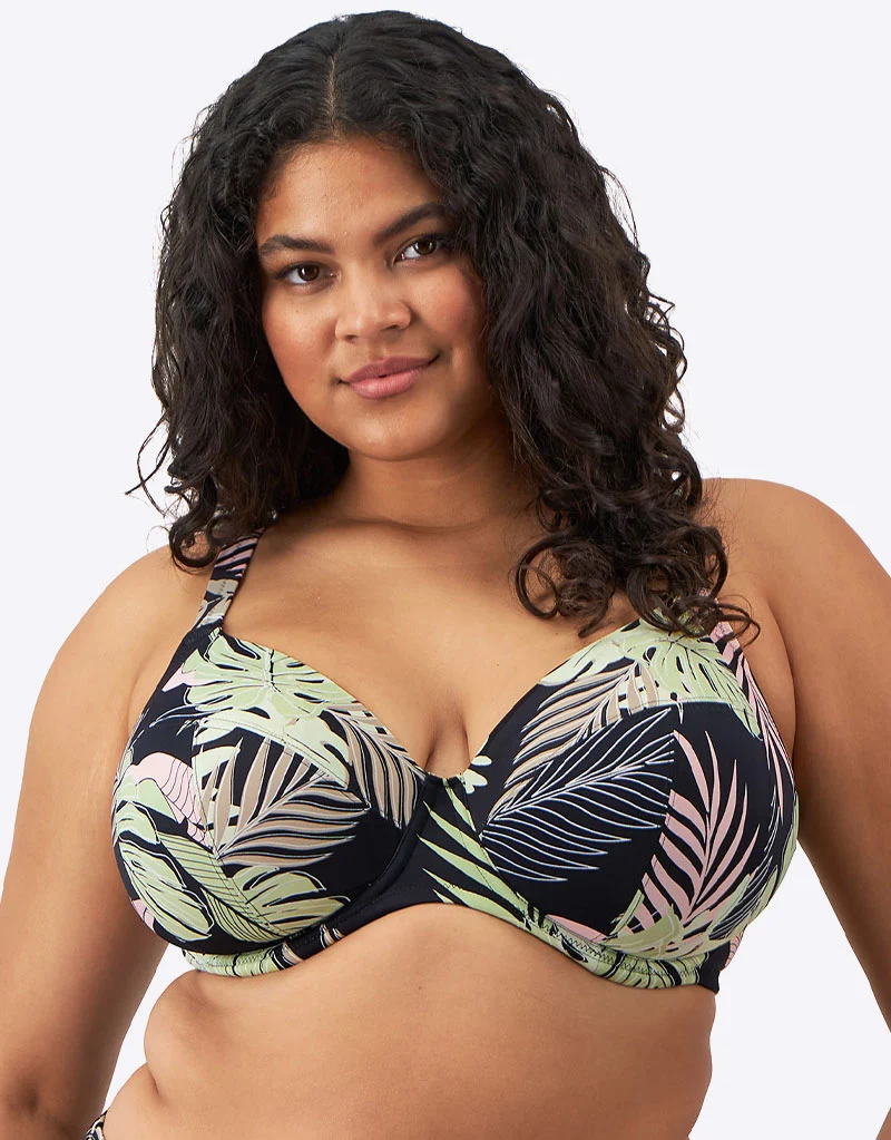 Elomi Tropical Retreat Plunge Bikini Top Black Print