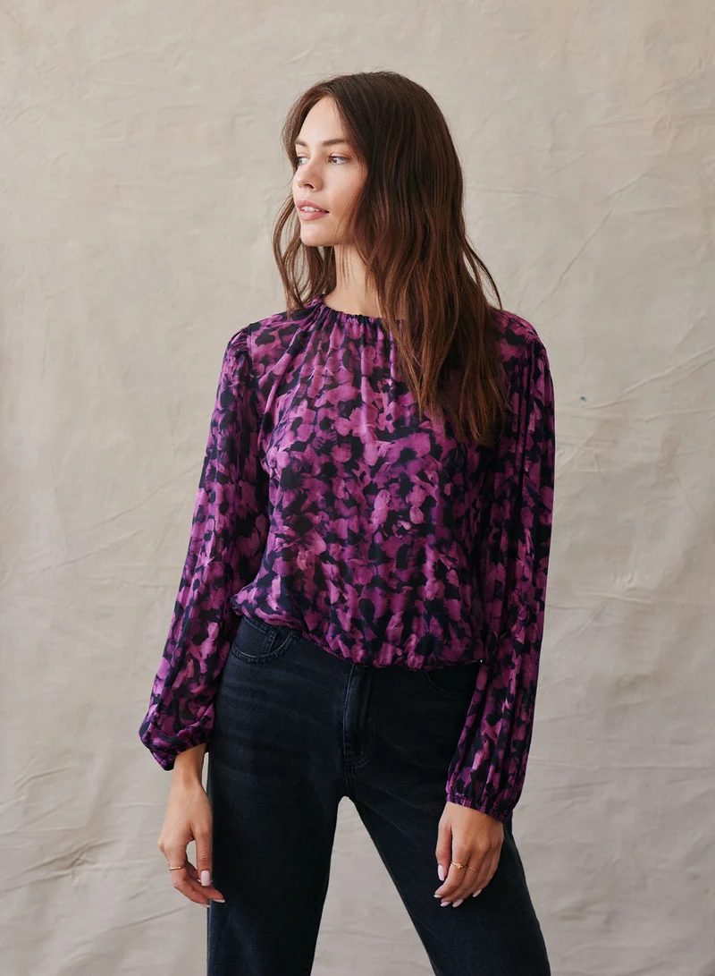 Berry Floral Elastic Shirred Blouse
