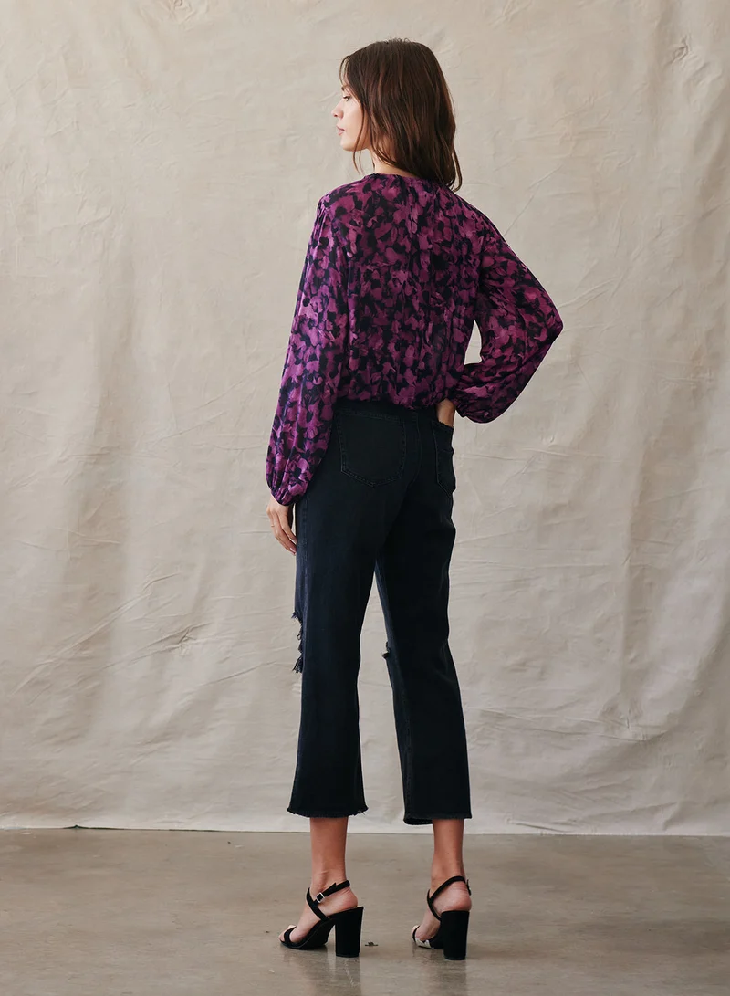 Berry Floral Elastic Shirred Blouse