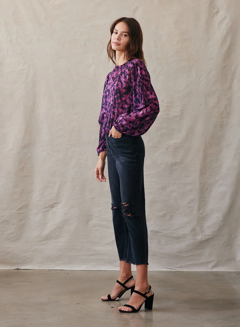 Berry Floral Elastic Shirred Blouse