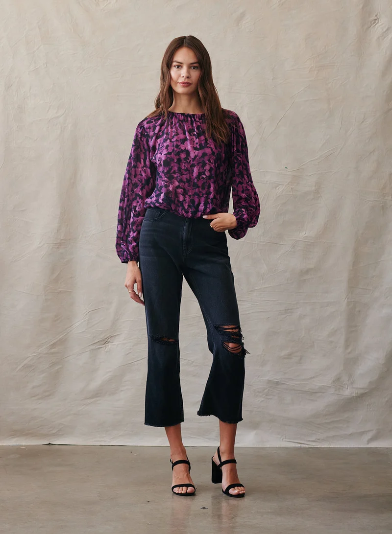 Berry Floral Elastic Shirred Blouse