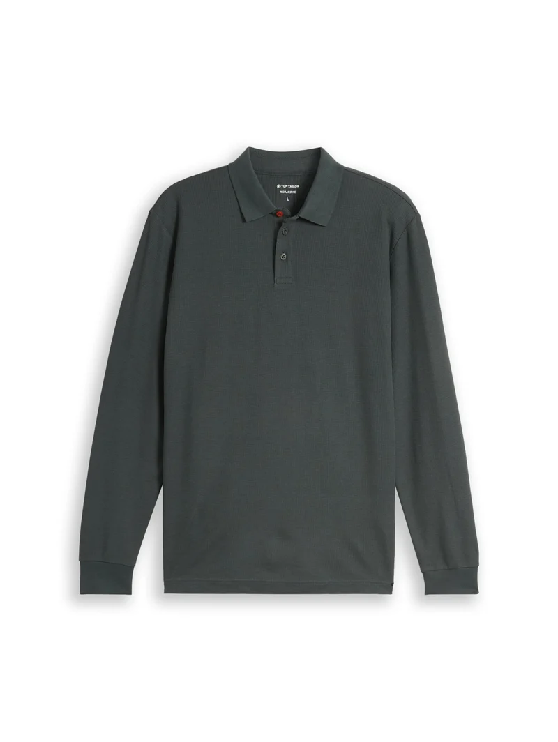 Langarm Poloshirt mit Waffelstruktur