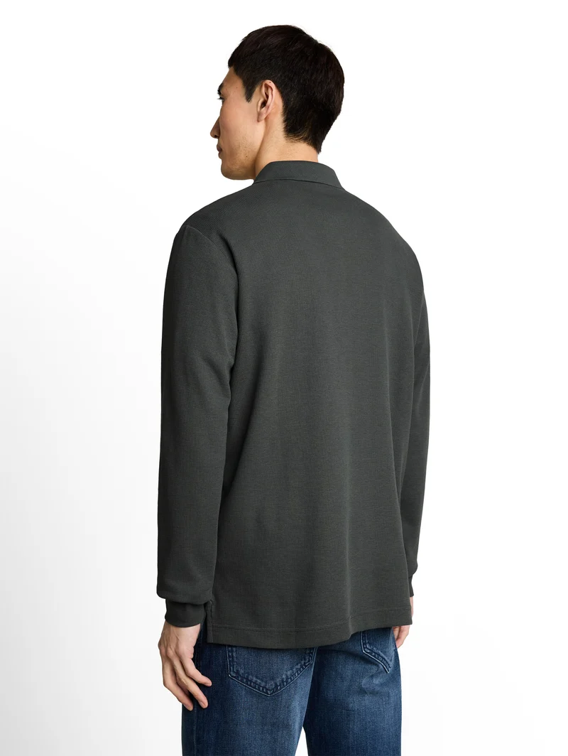Langarm Poloshirt mit Waffelstruktur