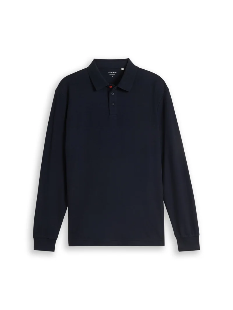 Langarm Poloshirt mit Waffelstruktur