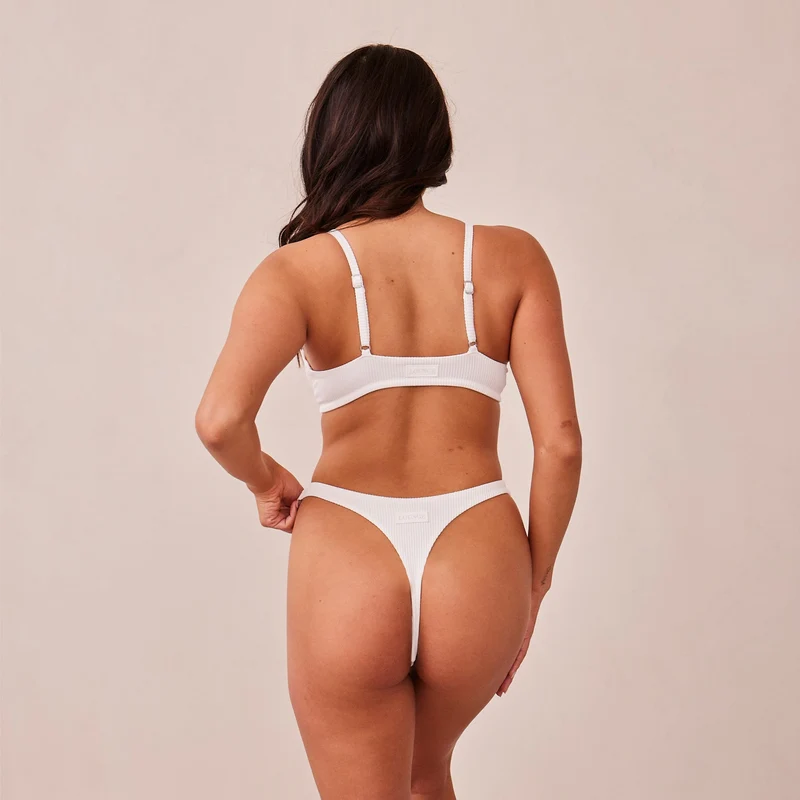 Ribbed Triangle Bra - White