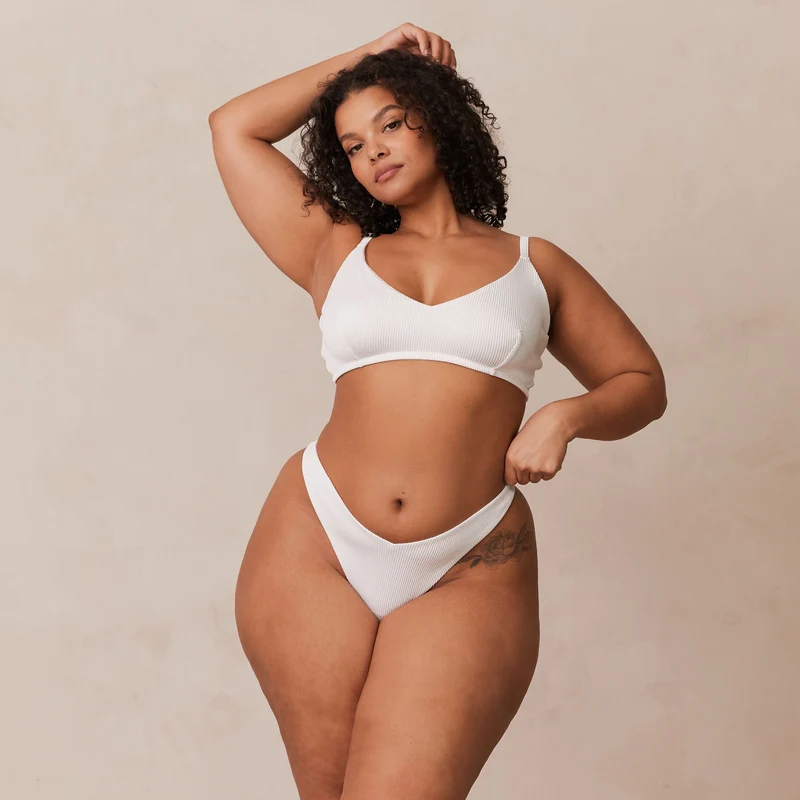 Ribbed Triangle Bra - White