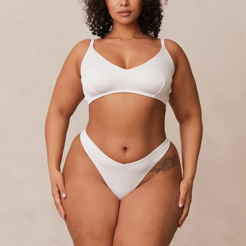 Ribbed Triangle Bra - White