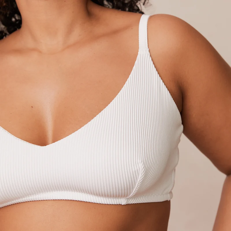 Ribbed Triangle Bra - White