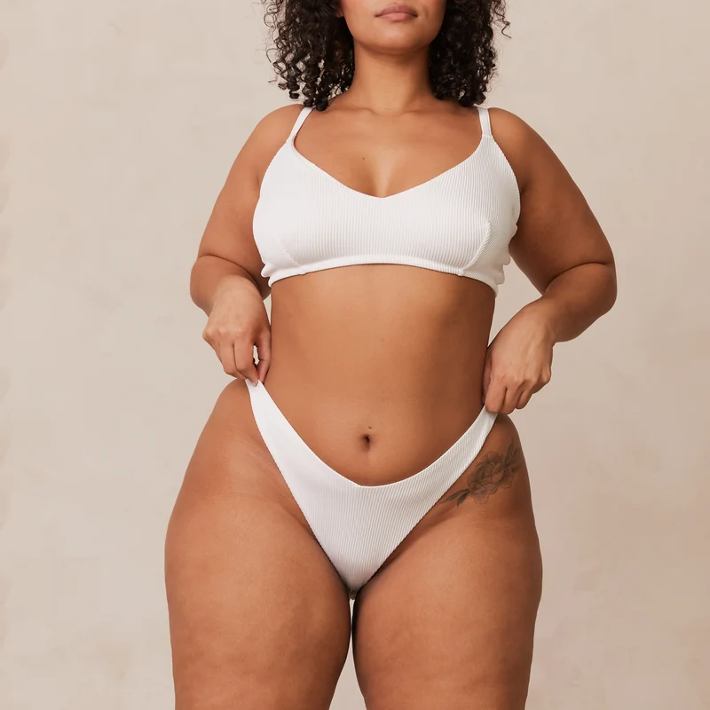 Ribbed Triangle Bra - White
