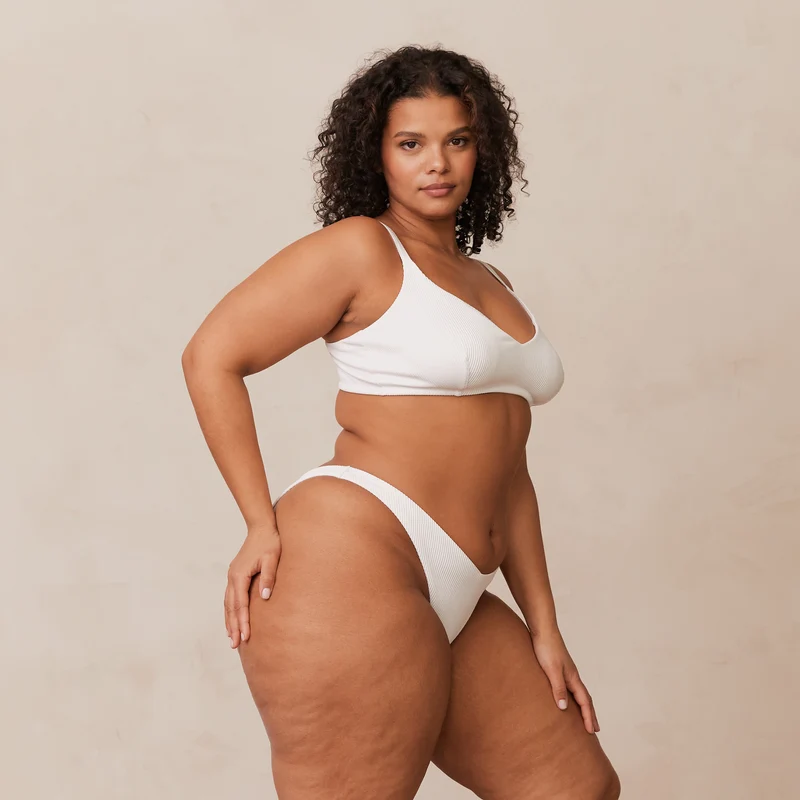Ribbed Triangle Bra - White