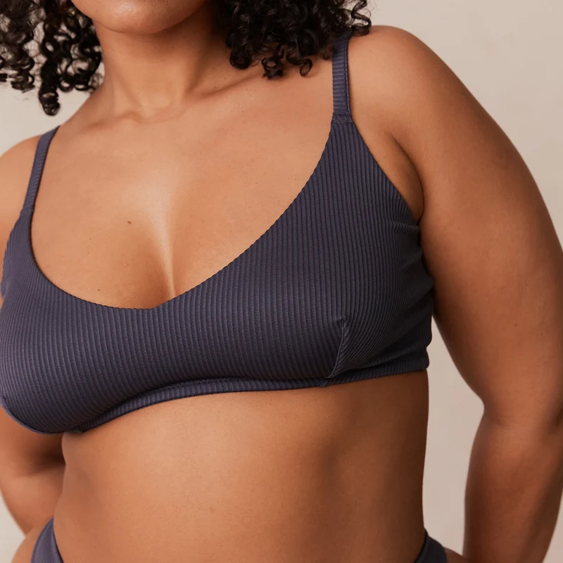 Ribbed Triangle Bra - Charcoal Blue