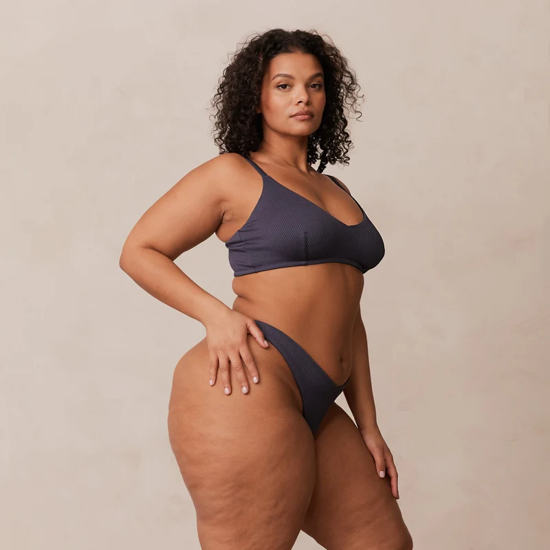Ribbed Triangle Bra - Charcoal Blue