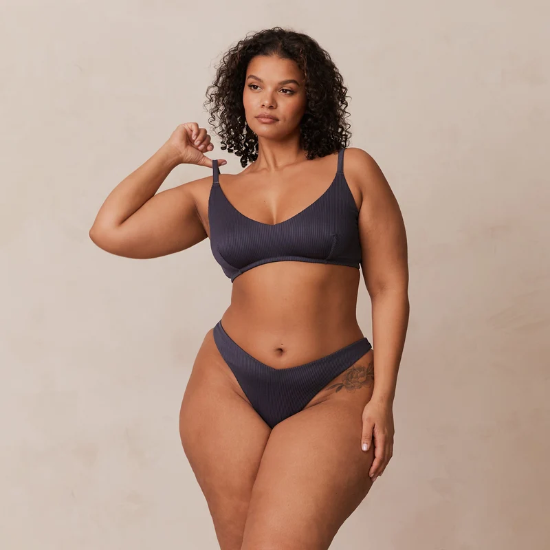 Ribbed Triangle Bra - Charcoal Blue