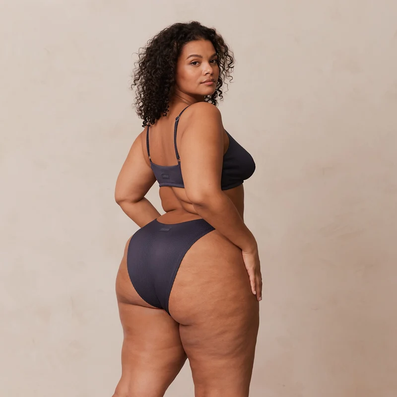 Ribbed Triangle Bra - Charcoal Blue