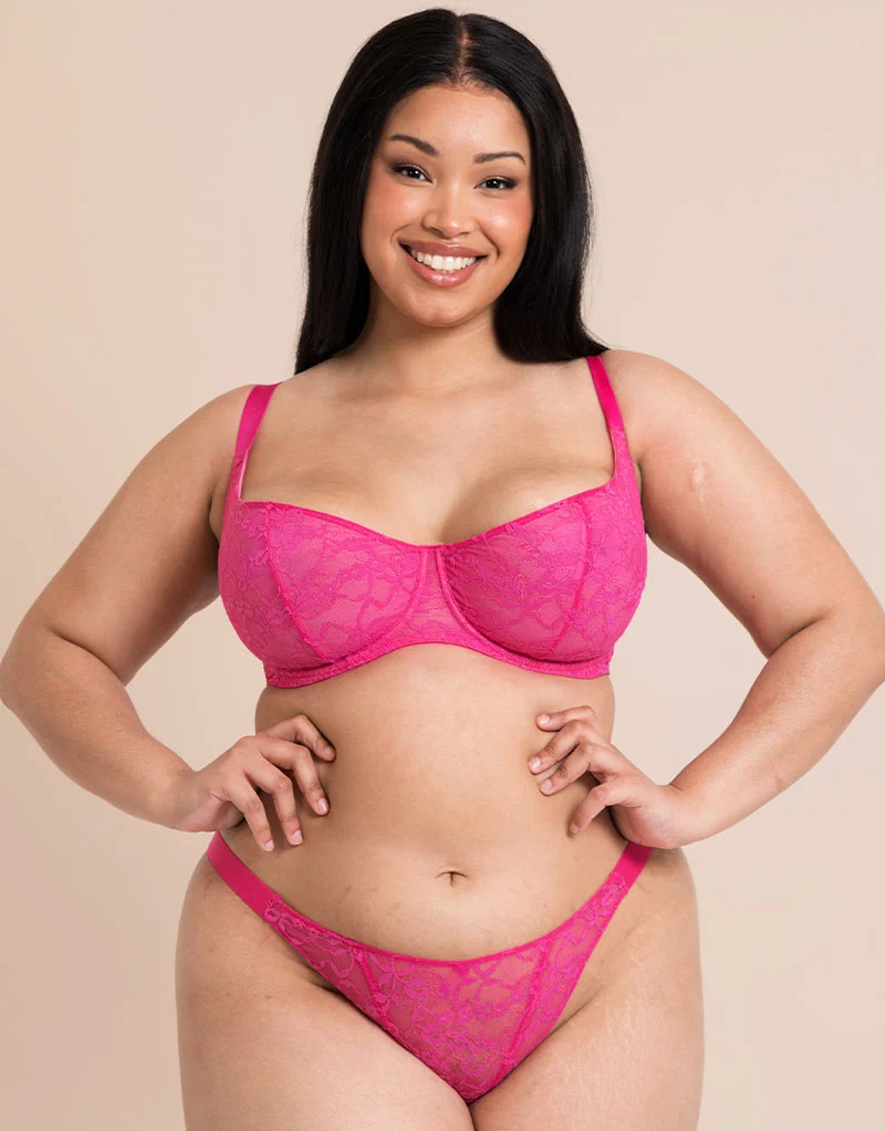 Curvy Kate All Night Lace Scooped Multiway Balcony Bra Hot Pink/ Blush