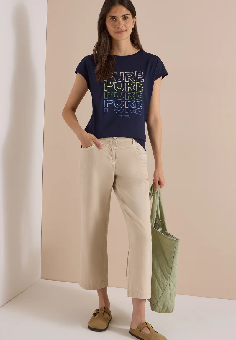 T-Shirt mit Boat Neck und Frontprint