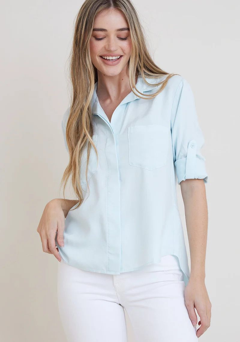 Seafoam Split Back Button Down