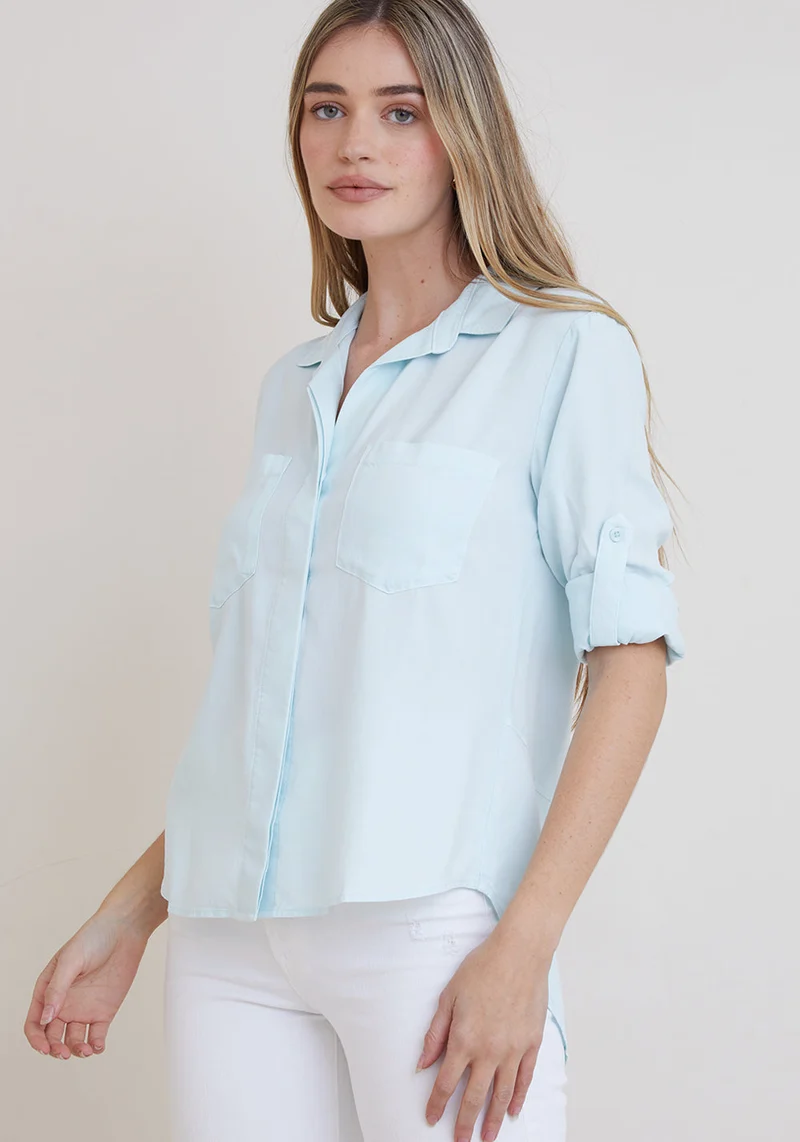 Seafoam Split Back Button Down