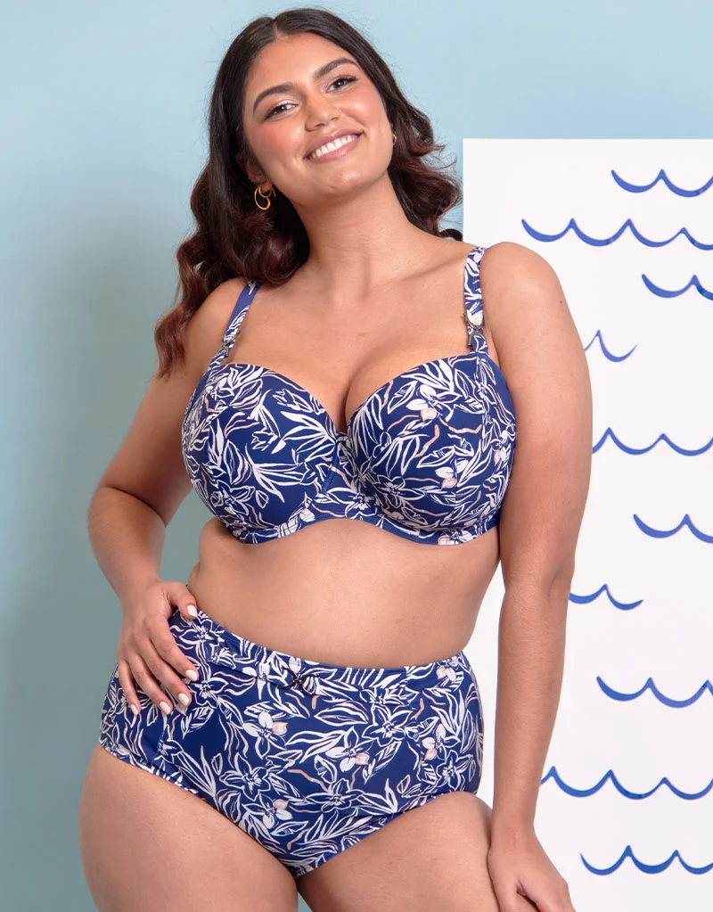 Flirtelle Verona Beach Padded Balcony Bikini Top Navy Print