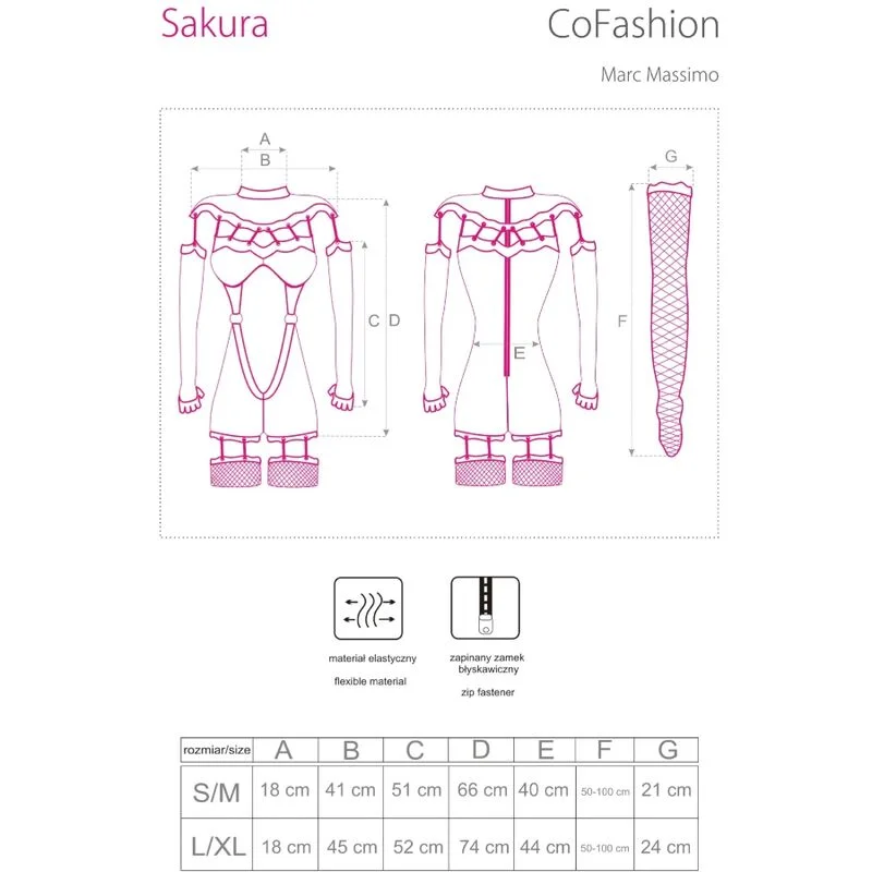 LIVCO CORSETTI FASHION - SAKURA CF 90357 JUMPSUIT + LANGE HANDSCHUHE + STRUMPFGÜRTEL SCHWARZ L/XL