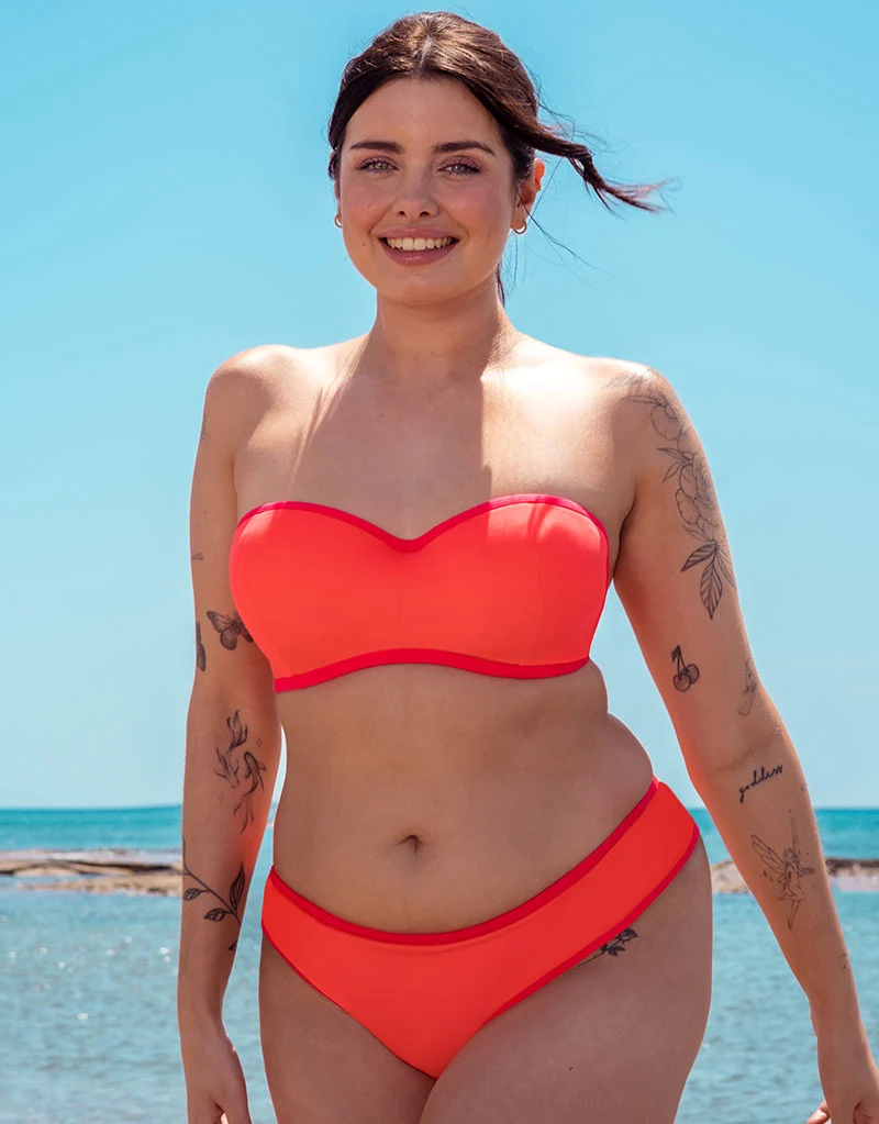 Curvy Kate Minimalist Bandeau Strapless Multiway Bikini Top Coral/Pink