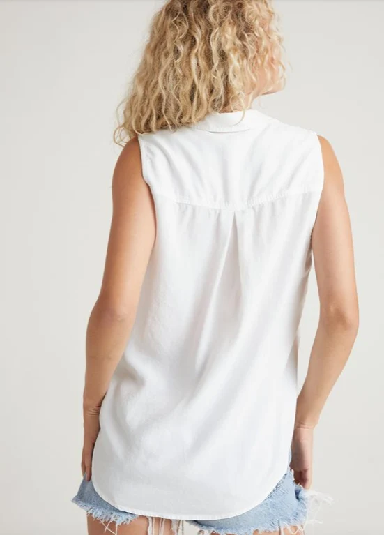 White Sleeveless Button Down Shirt
