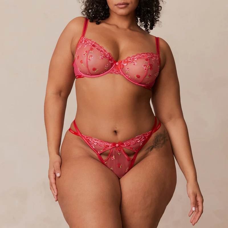 Blush Embroidered Balcony Bra - Hot Pink