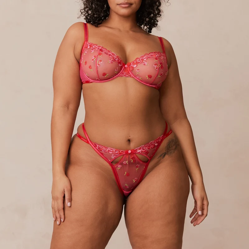 Blush Embroidered Balcony Bra - Hot Pink