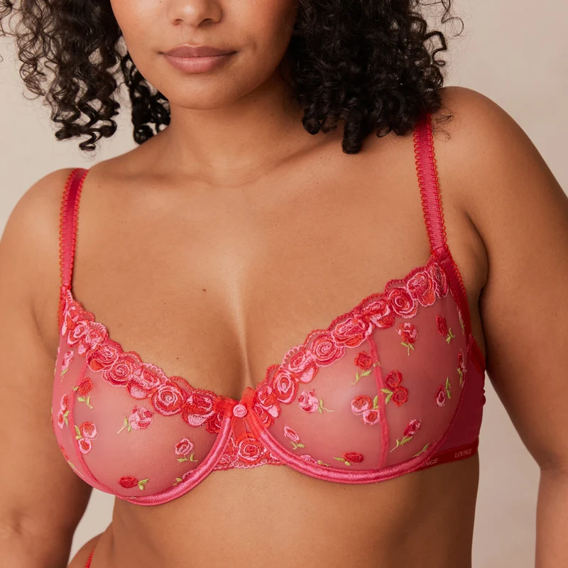 Blush Embroidered Balcony Bra - Hot Pink