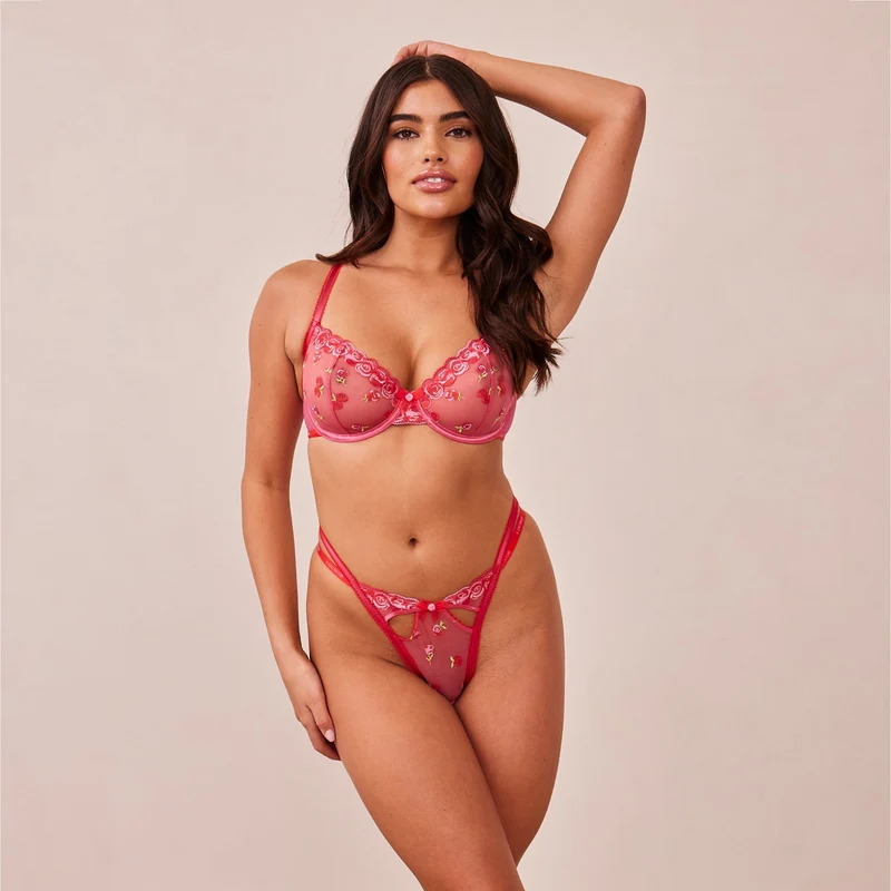 Blush Embroidered Balcony Bra - Hot Pink