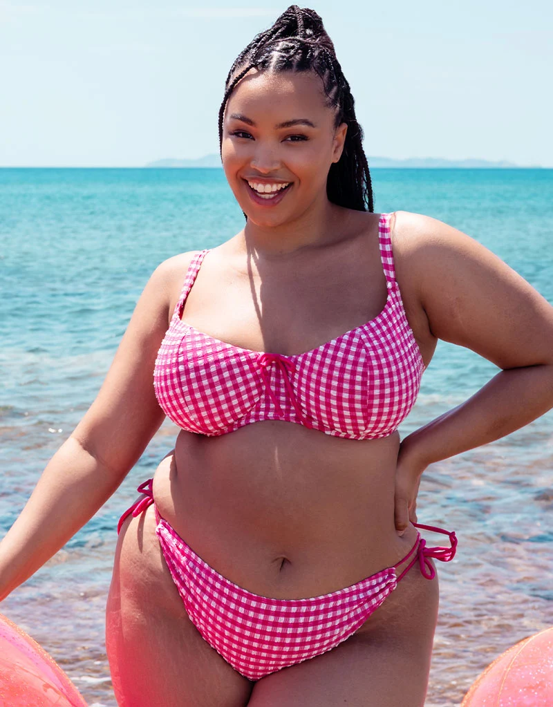 Curvy Kate Holiday Check Tie-Side Bikini Brief Raspberry Pink