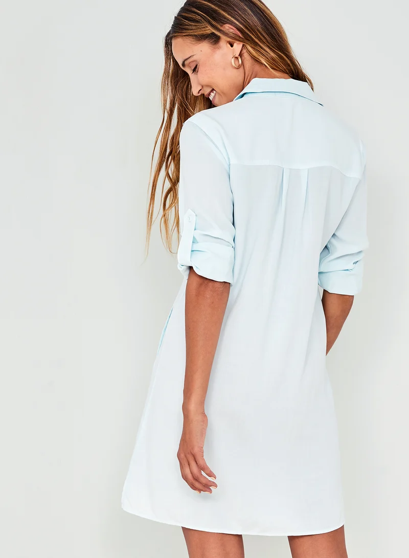 Seafoam Long Sleeve A-Line Shirt Dress