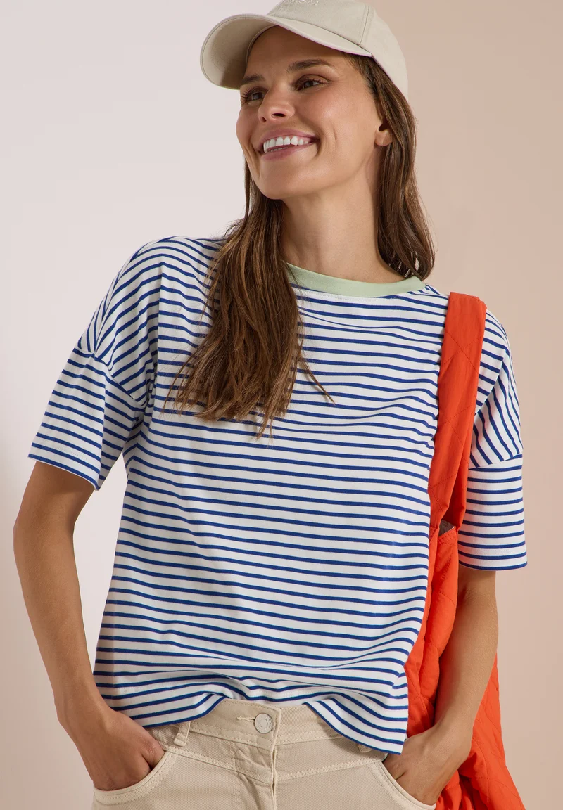T-Shirt mit Streifen und Kontrastdetail