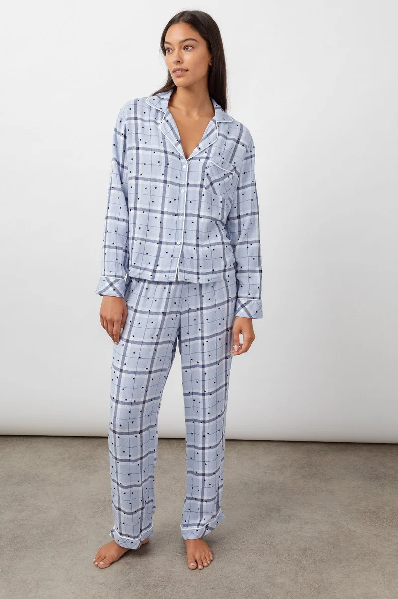 Clara Powder Blue Flocked Stars PJ's