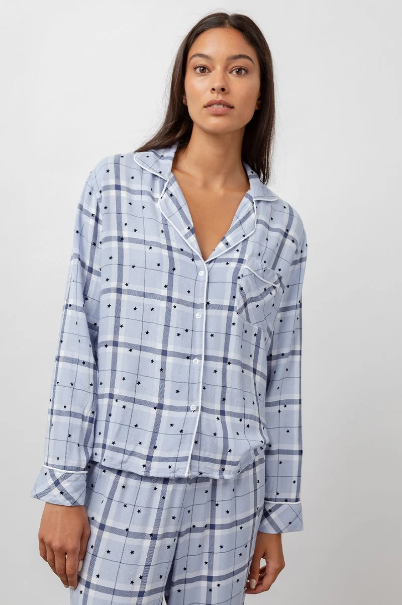 Clara Powder Blue Flocked Stars PJ's