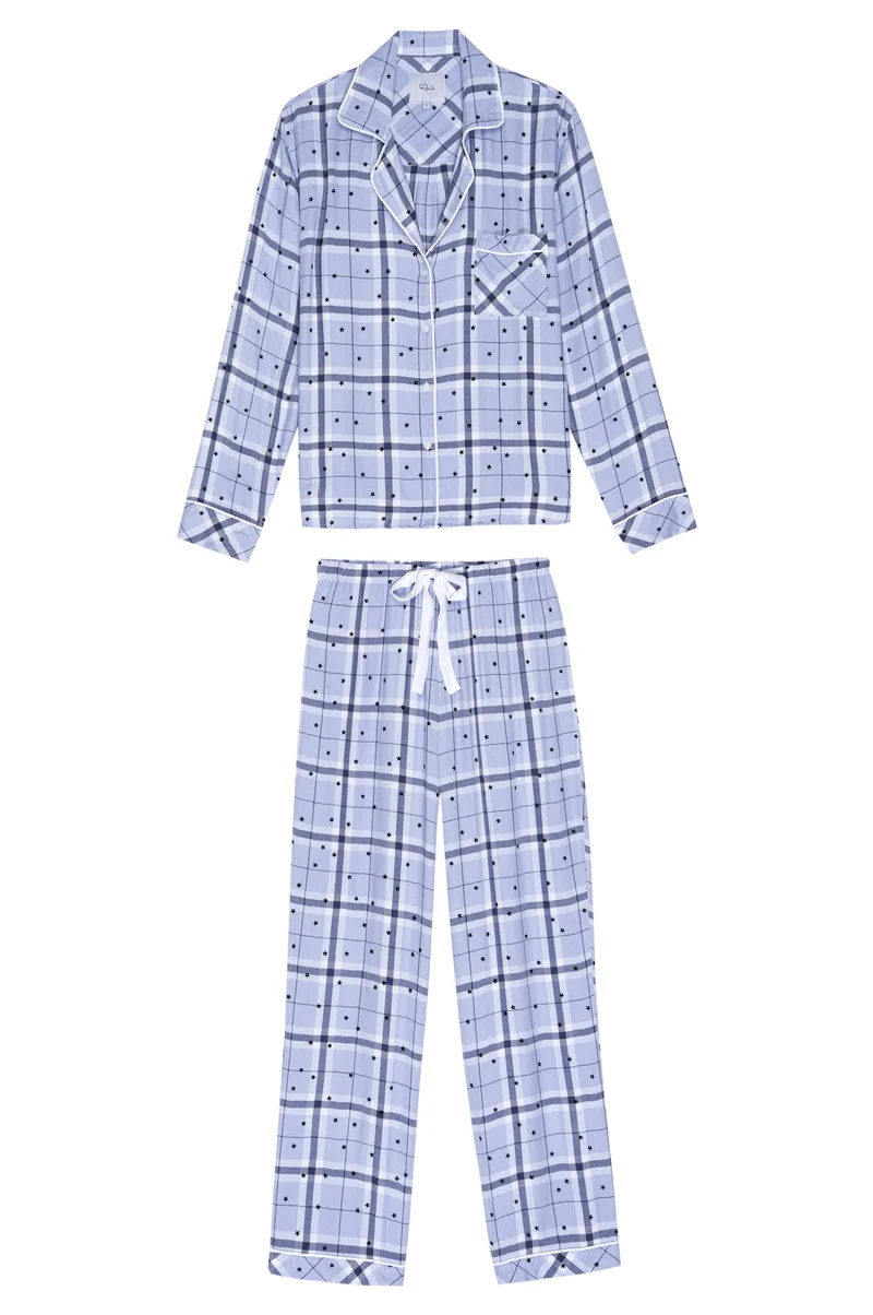 Clara Powder Blue Flocked Stars PJ's