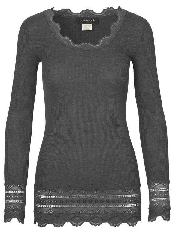 Long Sleeve Lace Grey Top