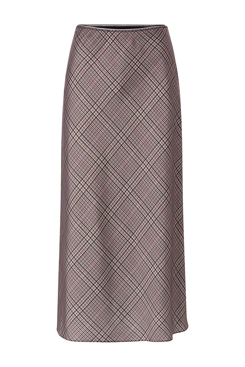 Printed Satin Midi Skirt with Check