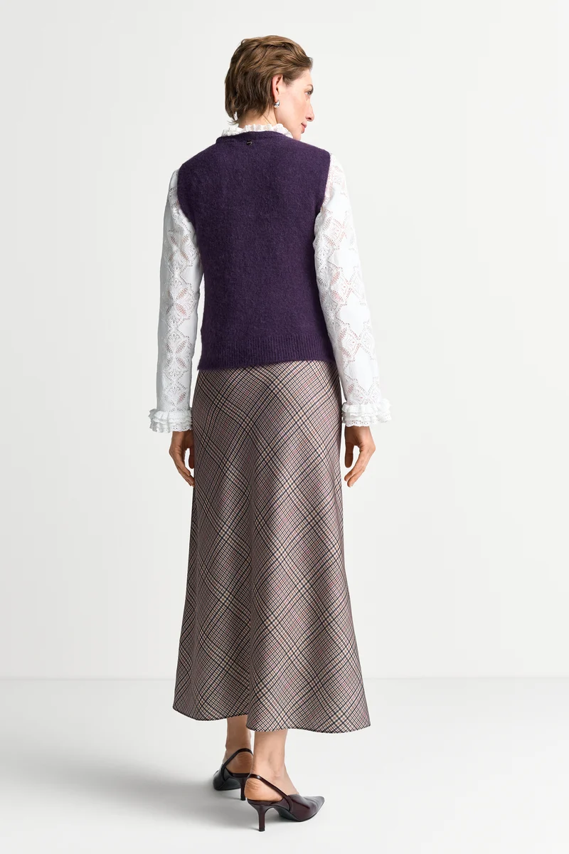 Printed Satin Midi Skirt with Check